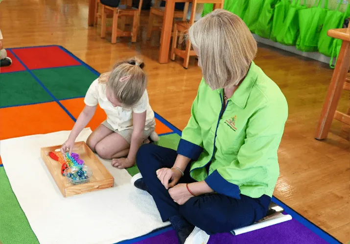 Teacher and child at Palos Verdes Montessori Academy